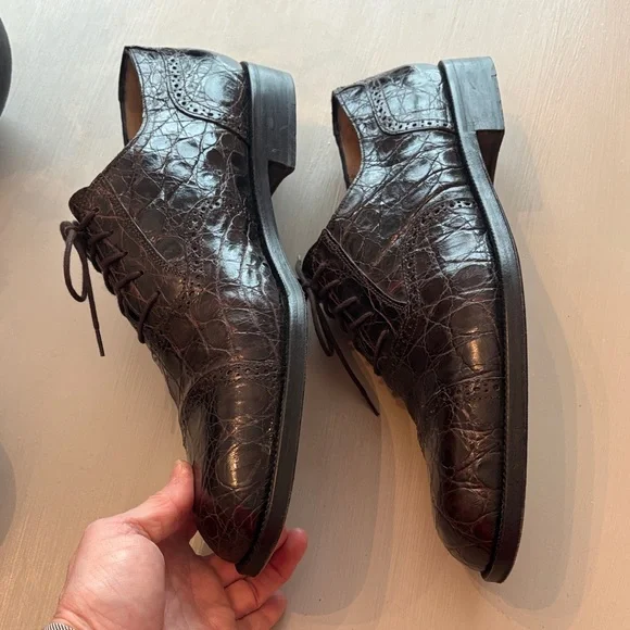 Salvatore Ferragamo Men's Dark Brown Crocodile Oxfords Size 11D - Picture 4 of 11